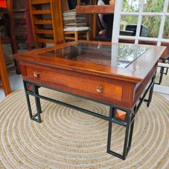 Wood and wrought iron side table – photo 2