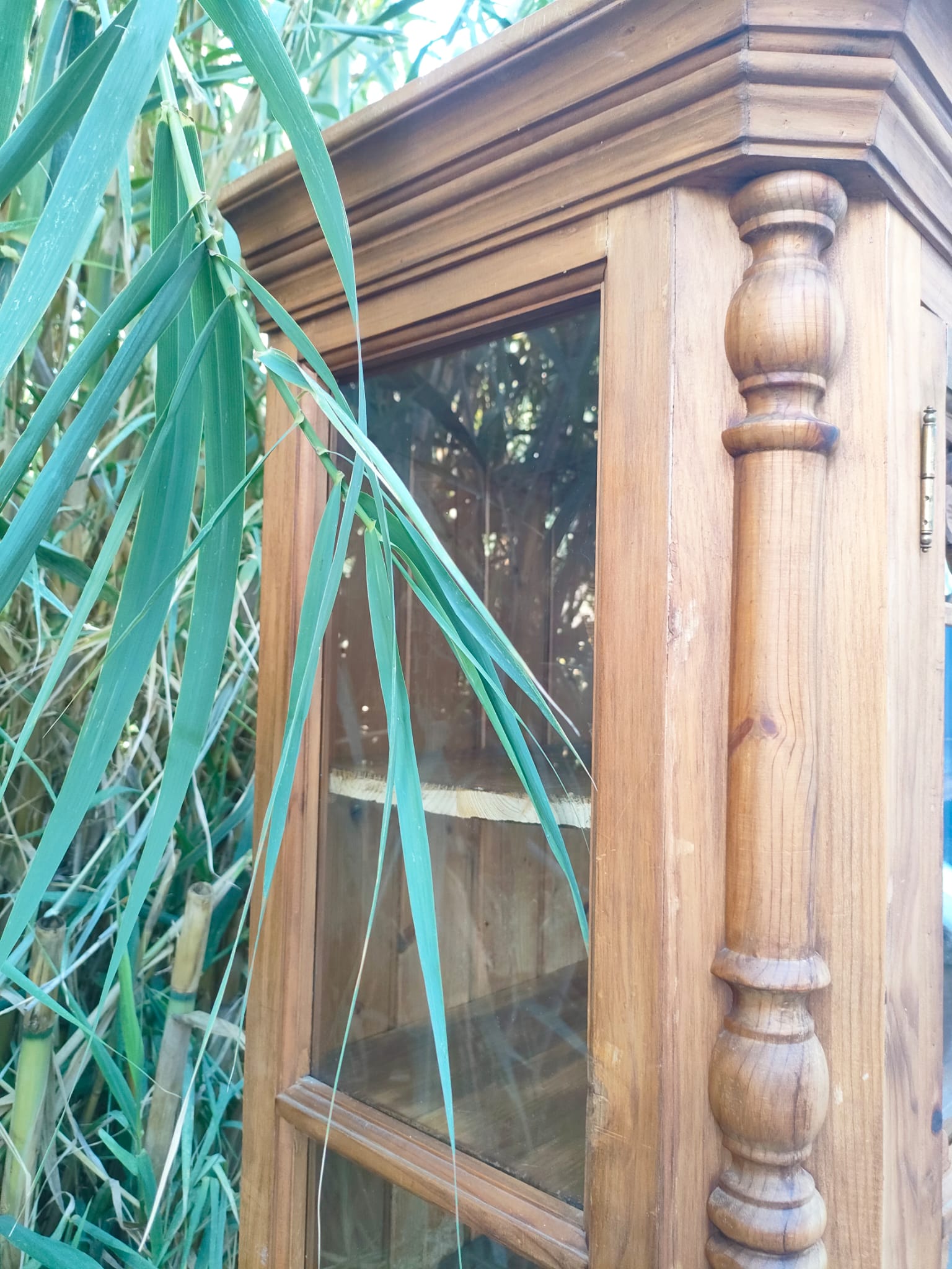 VITRINA DE MADERA TALLADA CON PUERTAS DE CRISTAL 2 VITRINA DE MADERA TALLADA CON PUERTAS DE CRISTAL - Imagen 2