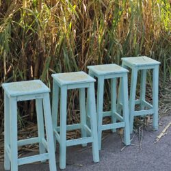 Blue Mandala high stools with hand-painted golden mandala design.