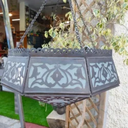 Moroccan hanging lamp in openwork metal and glass