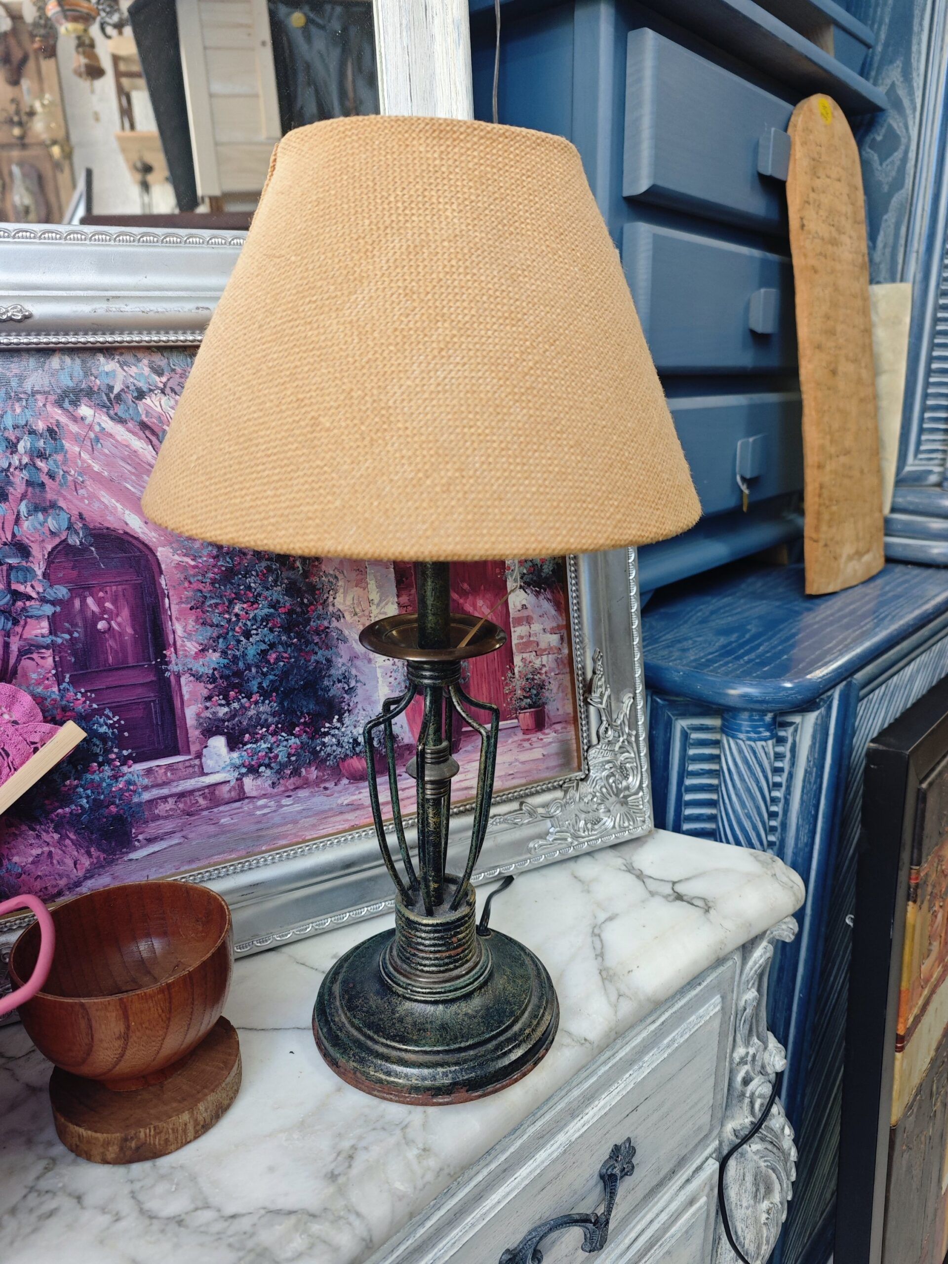 Vintage metal and jute lamp 3oto 3 Lámpara vintage de metal y yute – foto 3