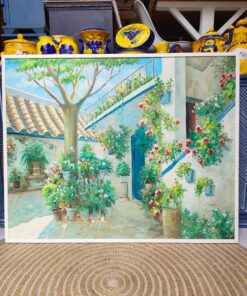 Óleo pintado de patio andaluz estilo mediterraneo