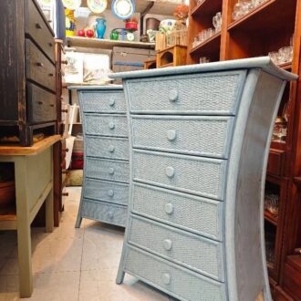 Vintage Tall Blue Wood and Rattan Sinfonier