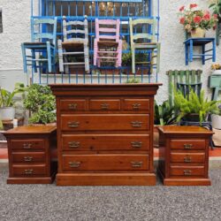 Chest of drawers and pine tables