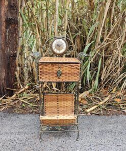 Wrought iron and natural rattan table, 6 1000446543