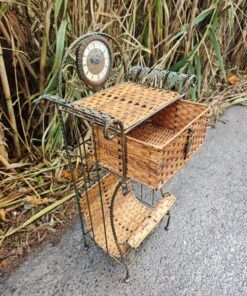 Wrought iron and natural rattan table, 8 1000446545