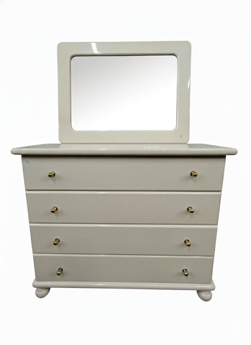 white lacquered chest of drawers and mirror 1 cómoda y espejo blanco lacado