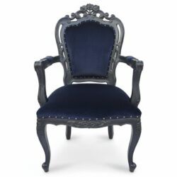 Inicio 40 Silla Barroca de Terciopelo Azul y Madera Negra | Estilo Luis XV