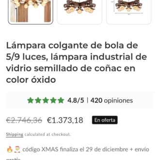 Lámpara de Lujo Vidrio Semillado Coñac 20 1000456551 scaled