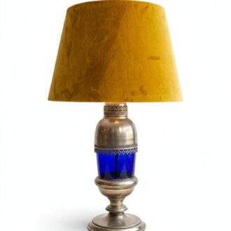 Lámpara de Mesa Antigua de Metal y Vidrio