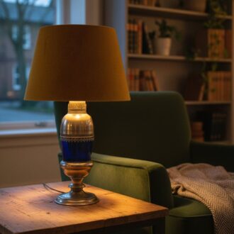 Lámpara de Mesa Antigua de Metal y Vidrio 6 1000457249