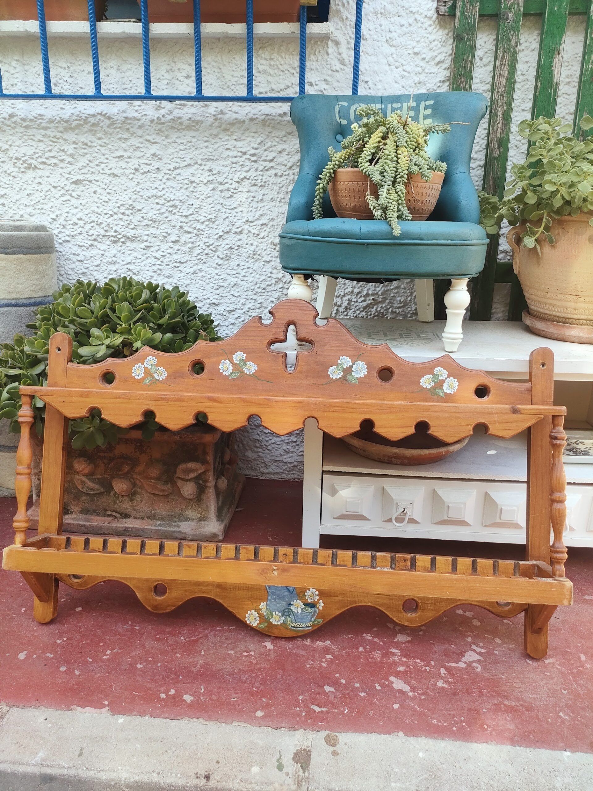 platero de madera vintage pintado a mano 5 platero de madera vintage pintado a mano - Imagen 5