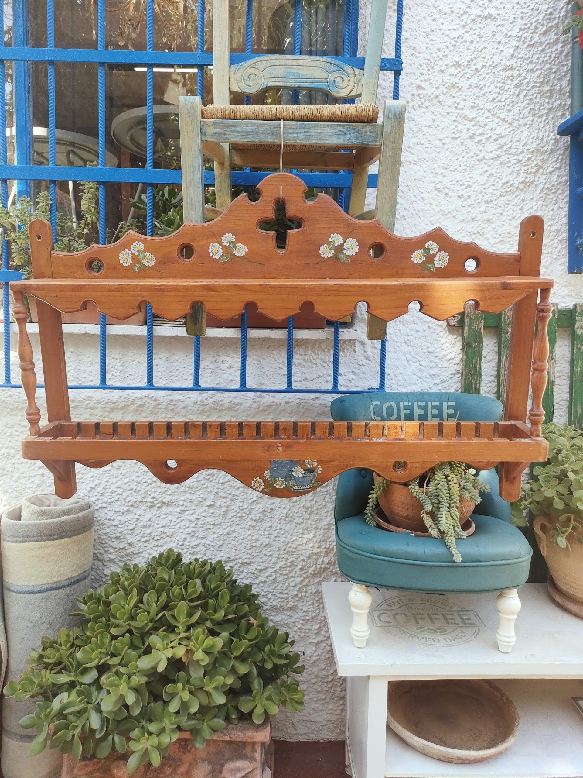 platero de madera vintage pintado a mano 2 platero de madera vintage pintado a mano - Imagen 2