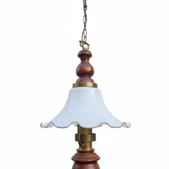 Vintage Quinqué Type Lamp in Brass and Wood