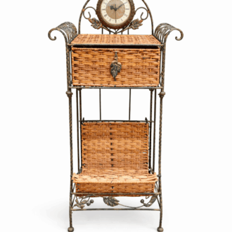 Wrought iron and natural rattan table,