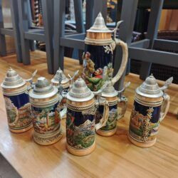 Juego de 7 Jarras de Cerveza Alemanas Vintage con Tapa de Zinc 11 1000462009