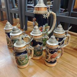 Juego de 7 Jarras de Cerveza Alemanas Vintage con Tapa de Zinc 8 1000462012