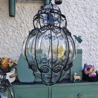 Pareja de Faroles Venecianos de Cristal Soplado y Forja Artesanal - Lámparas de Techo estilo Italianas 9 1000463632 scaled