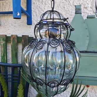 Pareja de Faroles Venecianos de Cristal Soplado y Forja Artesanal - Lámparas de Techo estilo Italianas 11 1000463633 scaled