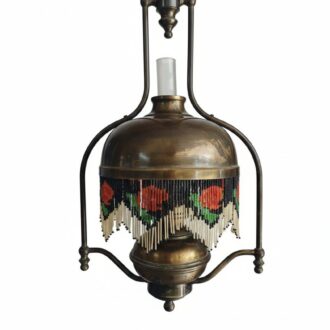 Lámpara de Techo Vintage en latón con Pantalla de Flecos de Cuentas y Flores