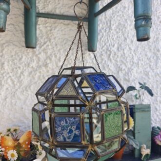 Farol Colgante Vintage de Cristal Plomado - Lámpara Geométrica Tiffany Azul y Verde 40cm 7 1000464187 scaled