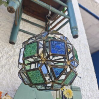 Farol Colgante Vintage de Cristal Plomado - Lámpara Geométrica Tiffany Azul y Verde 40cm 6 1000464188 scaled