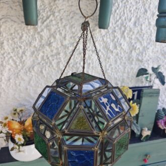 Farol Colgante Vintage de Cristal Plomado - Lámpara Geométrica Tiffany Azul y Verde 40cm 5 1000464189 scaled