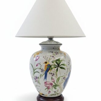 Lámpara de Sobremesa de Cerámica Vintage Estilo Ginger Jar con Motivos Florales y Pájaros