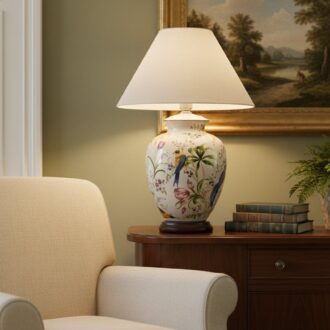 Lámpara de Sobremesa de Cerámica Vintage Estilo Ginger Jar con Motivos Florales y Pájaros 7 1000470950