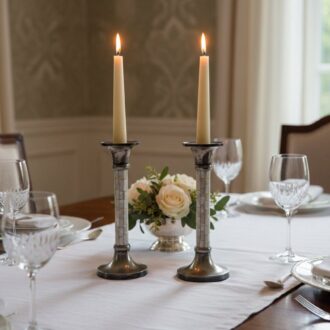 Pareja de Candelabros Vintage de Nácar y Metal Plateado - Estilo Elegante Mid-Century 8 1000470968