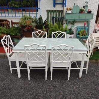 Mesa de Comedor Estilo Chippendale Blanca con 6 Sillas 9 1000478080 1