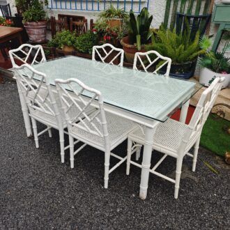 Mesa de Comedor Estilo Chippendale Blanca con 6 Sillas 12 1000478081