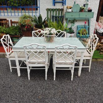 Mesa de Comedor Estilo Chippendale Blanca con 6 Sillas 14 1000478084