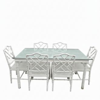 Mesa de Comedor Estilo Chippendale Blanca con 6 Sillas