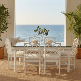 Mesa de Comedor Estilo Chippendale Blanca con 6 Sillas 10 1000478317