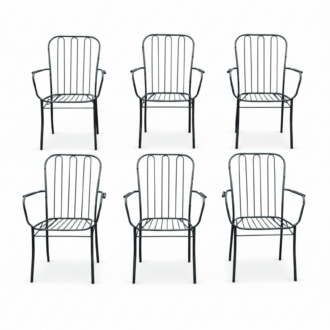 Set de 6 Sillas de Terraza en Forja Imitación Bambú - Mobiliario de Exterior Vintage