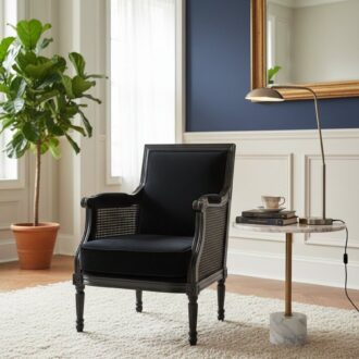 Butaca Luis XVI Vintage en Madera Negra y Terciopelo con Rejilla Lateral – foto 3