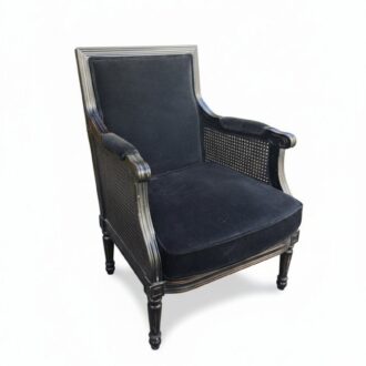 Vintage Louis XVI Armchair in Black Wood and Velvet with Side Grid