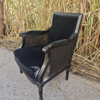 Butaca Luis XVI Vintage en Madera Negra y Terciopelo con Rejilla Lateral – foto 5