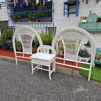 Cabeceros y Mesita de Noche en Mimbre Blanco - Conjunto de Dormitorio Vintage 13 1000482272