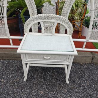 Cabeceros y Mesita de Noche en Mimbre Blanco - Conjunto de Dormitorio Vintage 9 1000482273