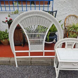Cabeceros y Mesita de Noche en Mimbre Blanco - Conjunto de Dormitorio Vintage 12 1000482274