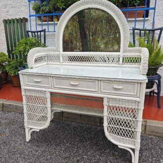 Escritorio Tocador de Mimbre Blanco con Espejo - Estilo Vintage Mediterráneo 8 1000482293