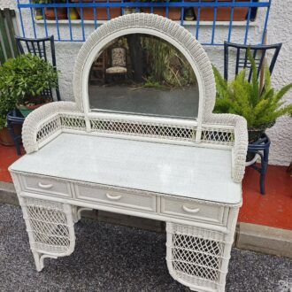 Escritorio Tocador de Mimbre Blanco con Espejo - Estilo Vintage Mediterráneo 12 1000482295