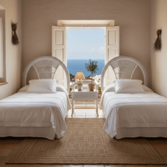 Cabeceros y Mesita de Noche en Mimbre Blanco - Conjunto de Dormitorio Vintage 10 1000482305