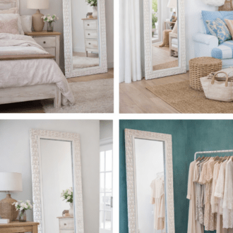 Espejo de ratán natural blanco estilo shabby chic 7 1000486741