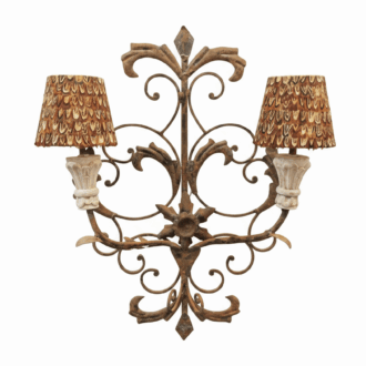 Aplique de Pared de Metal Dorado con Tulipas de Plumas