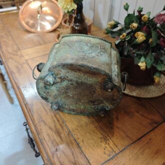 Macetero Antiguo de Metal con Pátina Verdigris y Relieves - Jardinera Vintage Decorativa 6 1000497947