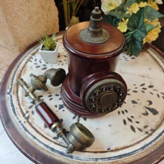 Teléfono Vintage de Madera y Metal - Estilo Antiguo con Marcado de Botones 11 1000498031 1