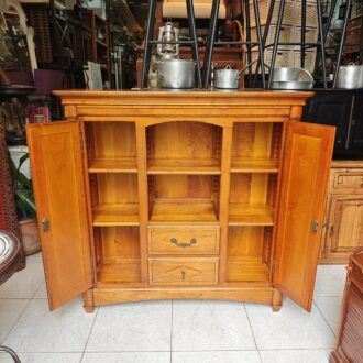 Mueble Aparador de Madera Estilo Rústico con Vitrina y Cajones 15 1000498394